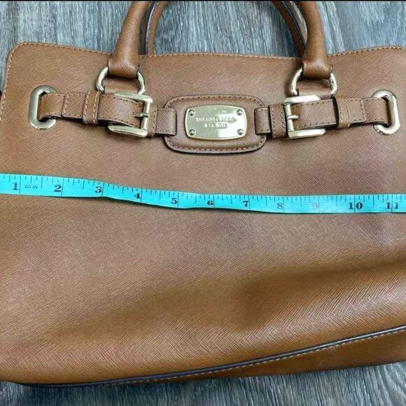 Michael Kors MK Designer Hamilton Saffiano Satchel Tan Purse Handbag - Picture 9 of 10